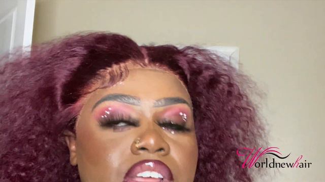 HOW TO: INSTALL A 99J BURGUNDY CURLY LACE FRONTAL WIG | world new hair смотреть онлайн