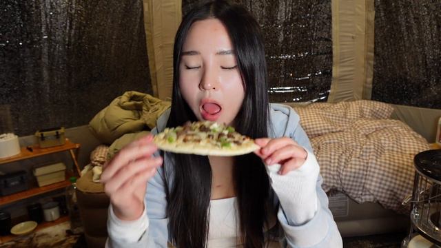 솔로 캠핑 | 설중캠핑❄️ | 360도 투명 원터치 텐트 | 캠핑 브이로그 ASMR | 배추전, 피자 | 폴라리스 P1