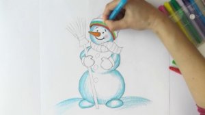 Уроки рисования. Как нарисовать СНЕГОВИКА мелками how to draw a snowman | Art School