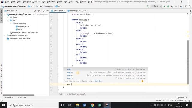 Simple Grocery List Application in JAVA