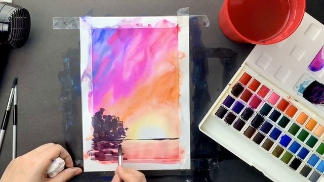 ПЕЙЗАЖ АКВАРЕЛЬЮ • Что такое паспарту • Как оформить акварель • Белая рамочка скотчем для картинки