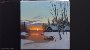 Acrylic Landscape Painting - Winter Dawn / Easy Art / Зимний пейзаж акрилом. Уроки рисования.