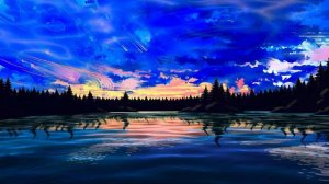 Закат над лесным озером. Loop HD