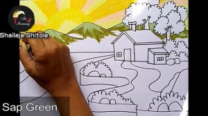 HOW TO DRAW HILLSIDE VILLAGE SCENERY WITH OIL PASTEL | SCENERY DRAWING FOR BEGINNERS STEP BY STEP