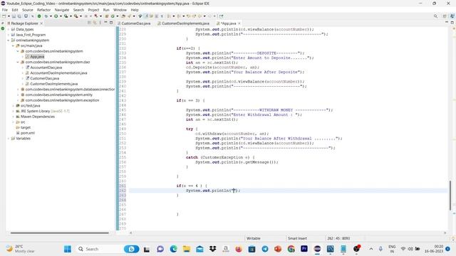 Online Banking System Part 12 Console Based Project in Java || Money Transfer