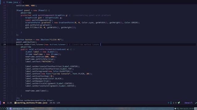 Working Button in Java | Java + Swing | Doom Emacs смотреть онлайн