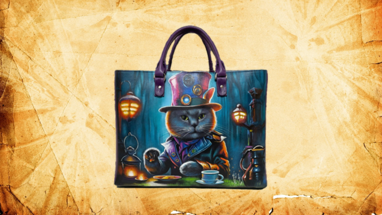 Большая кожаная сумка с рисунком "Чешир в шляпе" Pelle-Volare