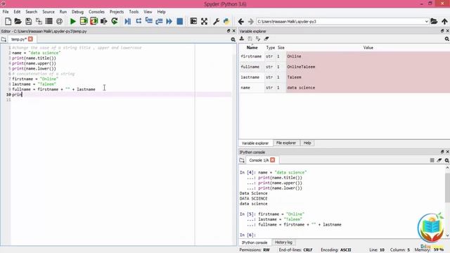 11- Implementation of strings in spyder using Python (Urdu/Hindi)