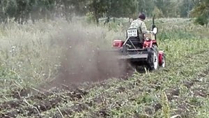 Мини трактор ХТ 180. Уборка картофельной ботвы