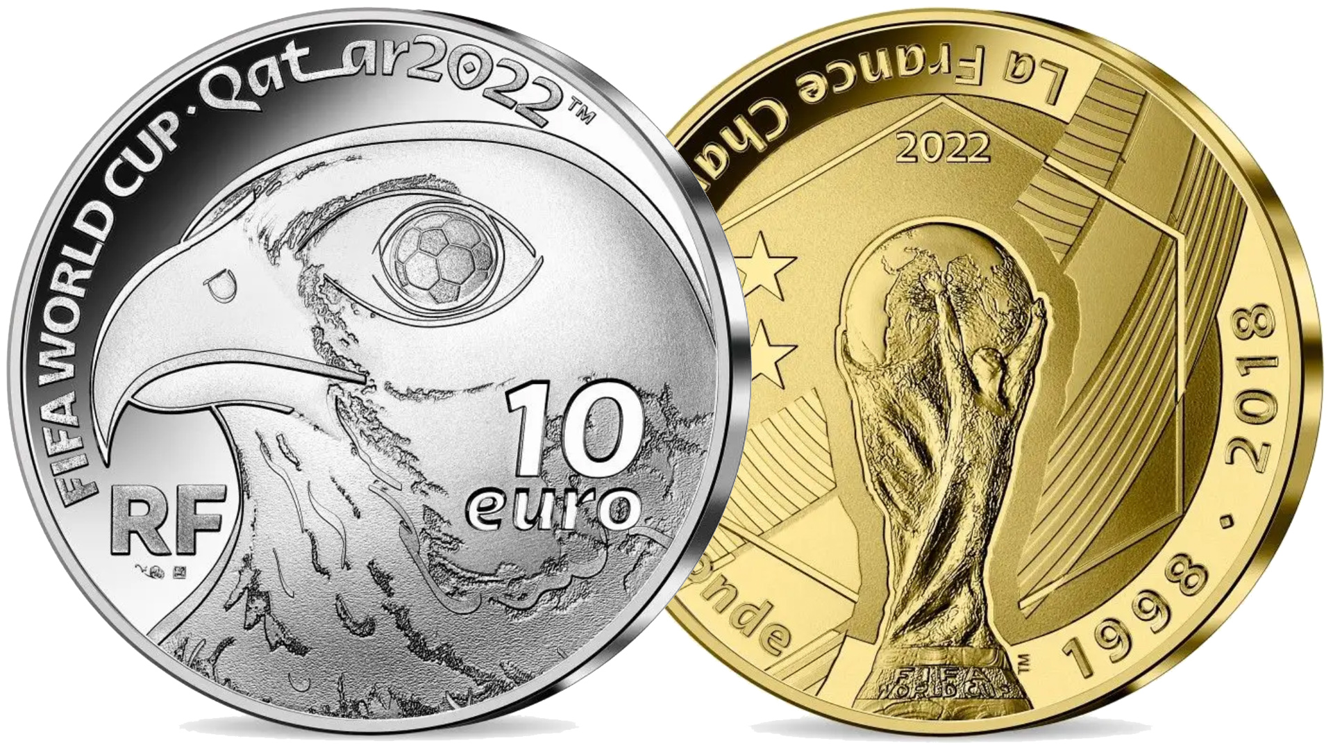 Монеты 10 и 50 евро Франции  ЧМ по футболу в Катаре.