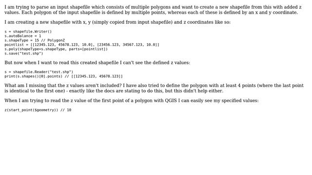 GIS: Creating and reading z values (coordinates) with pyshp? смотреть онлайн