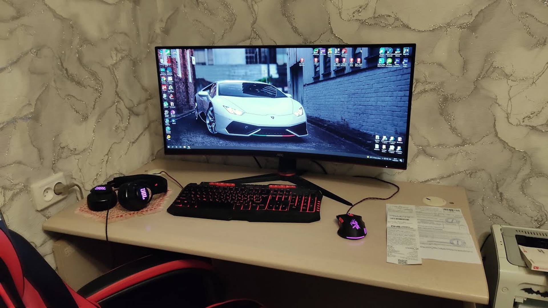 AOC CU34G2 BK, распаковка и сборка монитора