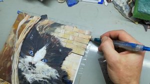 Флорентийская мозаика. "Котёнок". Завершающий этап.