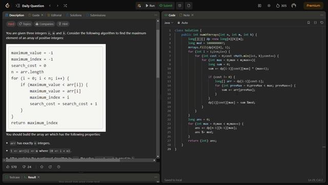 Build Array Where You Can Find The Maximum Exactly K Comparisons - JAVA - 1420 LeetCode Hard in 8mi смотреть онлайн