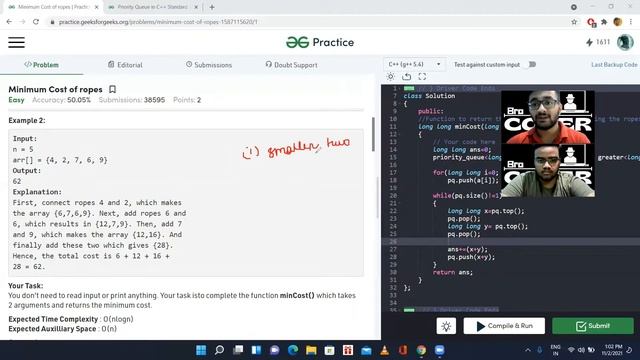 Minimum Cost of ropes || Queue 7 || Placement Preparation Series || GFG || Priority Queue || смотреть онлайн