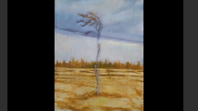 Берёза на болоте. Картина маслом.