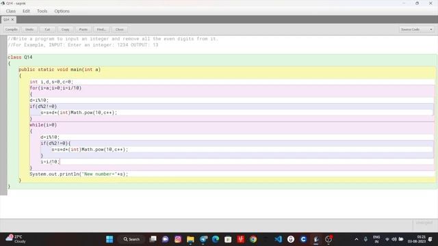 COMPUTER | Problem 14 | Remove all even numbers from an integer in Java | Class 10 ICSE