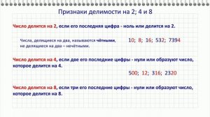Признаки делимости на 2, 4, 8, 5, 25 за 5 минут