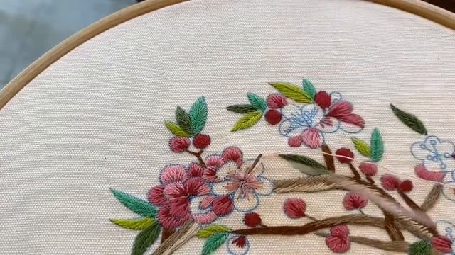 Peach Blossom & 2 Birds— Embroidery step by step tutorial, Needle Painting