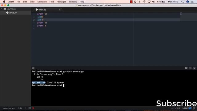 Python Tutorials for beginners -17- Syntax Error in Python