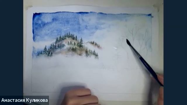 Мастер-класс "Рисуем пейзаж с ТУМАНОМ". Акварель смотреть онлайн