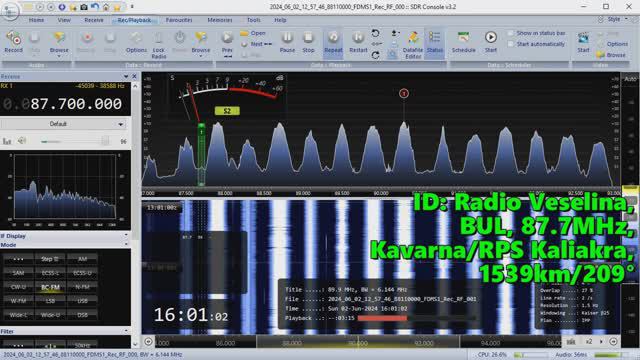 02.06.2024 12:59UTC, [Es], Radio Veselina, Болгария, 87.7МГц, 1539км