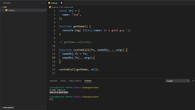 Polyfill of call and bind function of #Javscript