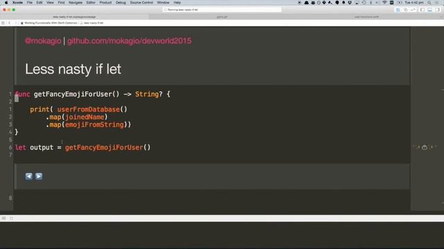 Working Functionally with Swift Optionals (/dev/world/2015) смотреть онлайн
