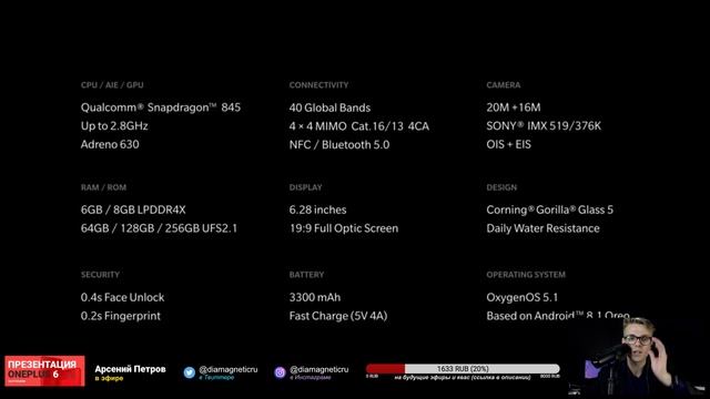 Презентация Oneplus 6 и Bullets Wireless на русском