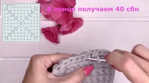 Квадратная корзинка из трикотажной пряжи. Вяжем крючком галочками в раскол.