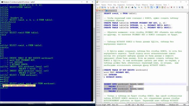 Базы данных для начинающих. Внутренние индексы SQL таблицы. Таблицы WITHOUT ROWID в SQLite.