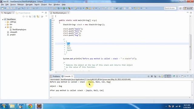 How to get and remove an object from the top of the Stack? | Stack (Pop method)