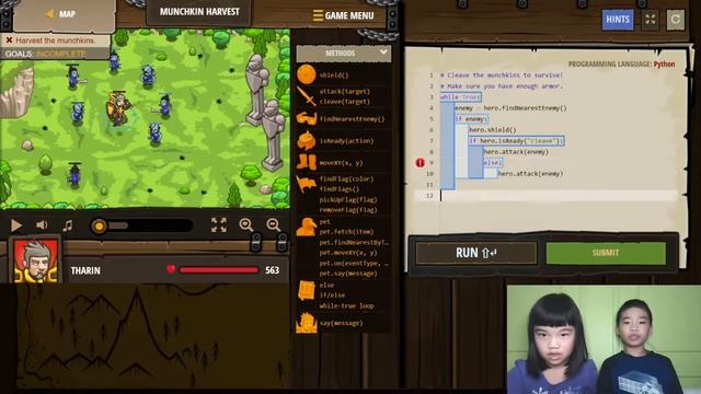 Secrets of Coding PYTHON in CodeCombat: Munchkin Harvest in Backwoods Forest: Game Walkthrough
