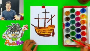 Как нарисовать Пиратский КОРАБЛЬ - Черная Жемчужина - уроки рисования красками