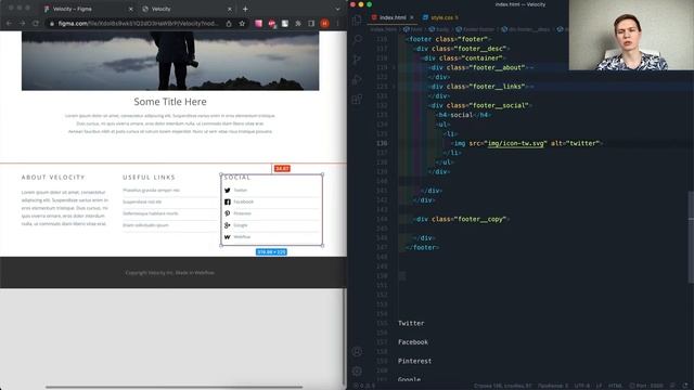 Адаптивная верстка сайта с нуля. Макет Velocity. Часть 4. Верстка Tabs и Footer (html, css, js)