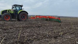 Каток измельчитель ротационный пожнивных остатков (каток рубящий) Диас - Дастер в работе