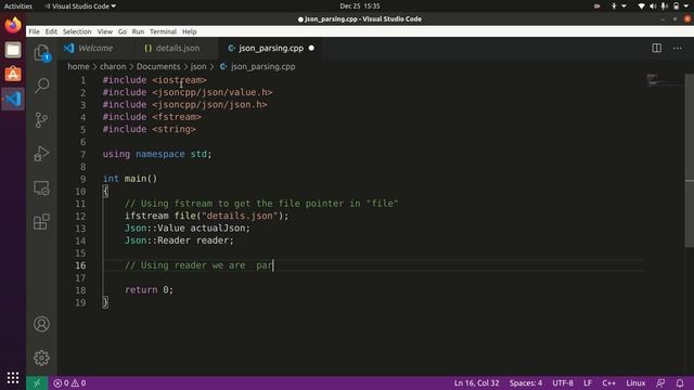 Parsing json in cpp using jsoncpp | jsoncpp usage