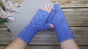 Вязаные Женские Митенки с Косой?Видео Обзор
