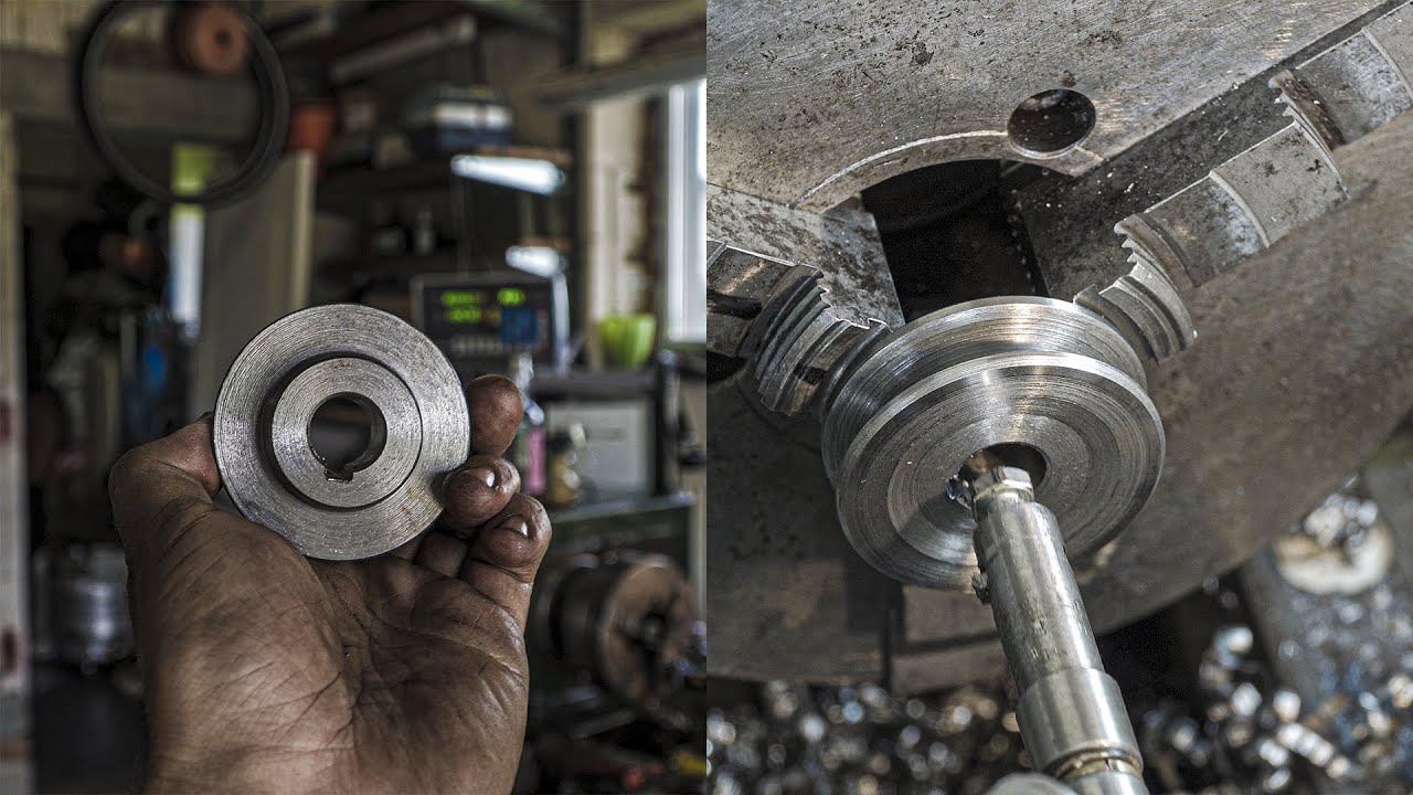 Шкив на токарном станке. Шпон паз самодельным приспособлением на токарном станке. смотреть онлайн