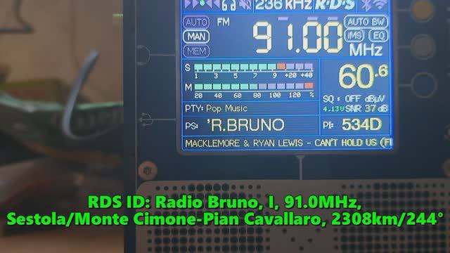 18.07.2024 16:08UTC, [Es], Radio Bruno, Италия, 91.0МГц, 2308км, поверх местной РРД