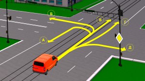 По какой траектории разрешено движение водителю в данной ситуации?