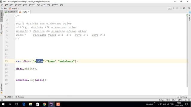Javascript pop shift unshift sort metodları - ders 22