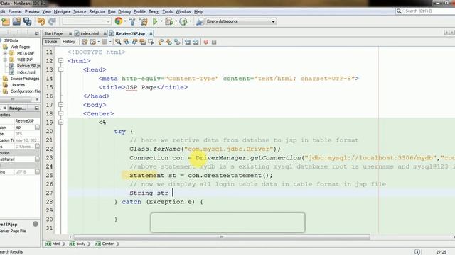 How to retrive data from database to jsp in java web Netbeans