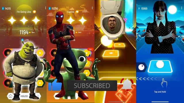 SHREK ? GREEN ALIEN ? SKIBIDI TOILET ? WEDNESDAY | GameZone XXL | Tiles Hop: EDM Rush! смотреть онлайн