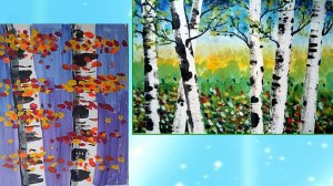 Как СУПЕР ПРОСТО нарисовать березы. Летний и осенний пейзаж пошагово.