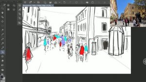 Android Artist - Digital Urban Sketch with Clip Studio Paint - Speed sketch of people/figures/crowd