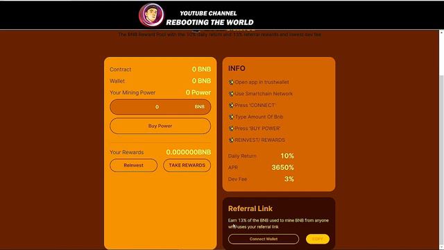 ✅BNB MINER - BNB Reward Pool  с ежедневным доходом 10%, реферальными вознаграждениями 13%