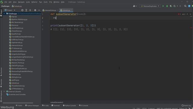 Untermengen | Python Challenge aus dem Vorstellungsgespräch