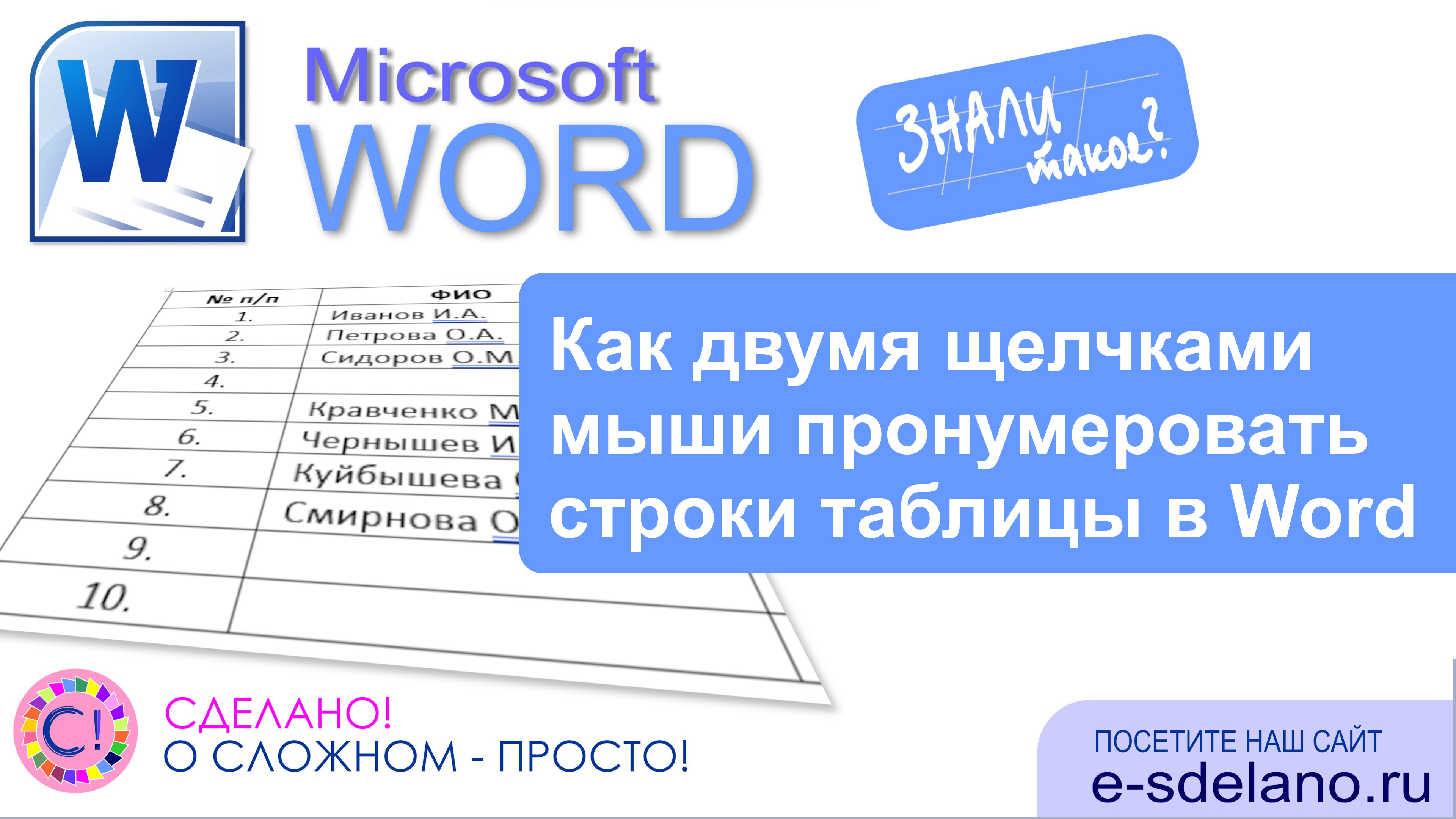 Как двумя щелчками мыши пронумеровать строки таблицы в Word