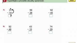 Písemné odčítání(s přechodem přes 10), Matýskova matematika 7. díl, strana 40, cvičení 3